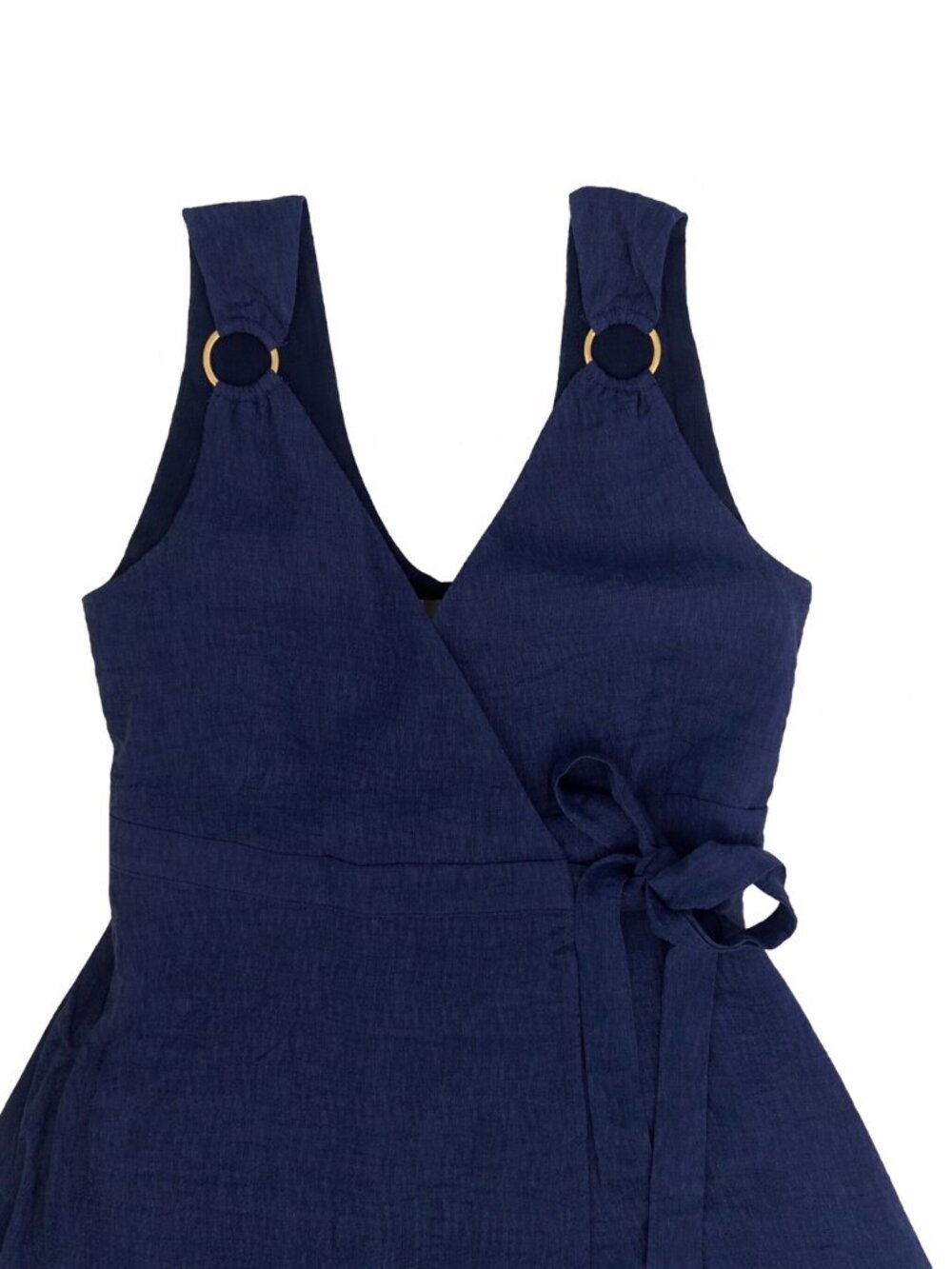 Joh Apparel Navy Blue Wrap Dress Women Sleeveless V-Neck Midi Tie Waist S M L - Picture 3 of 8